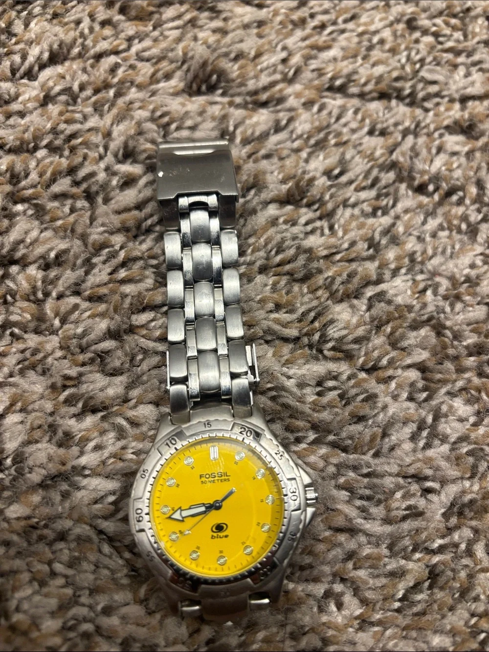 Fossil Silver Watch with Bright Yellow Dial